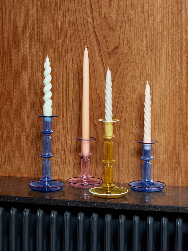 HAY Flare candleholder, tall, light blue with red rim
