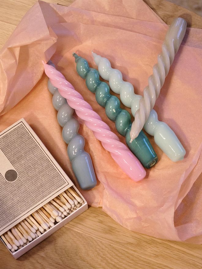 HAY Twist candles, set of 6, arctic blue - teal - pink