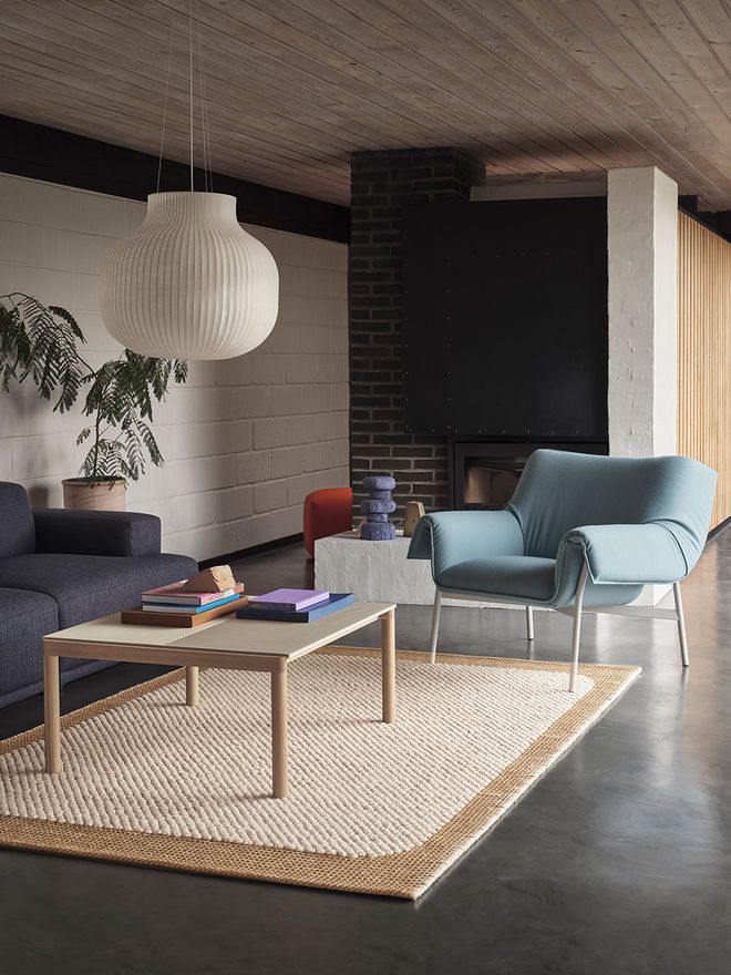 Muuto Couple coffee table and Wrap lounge chair