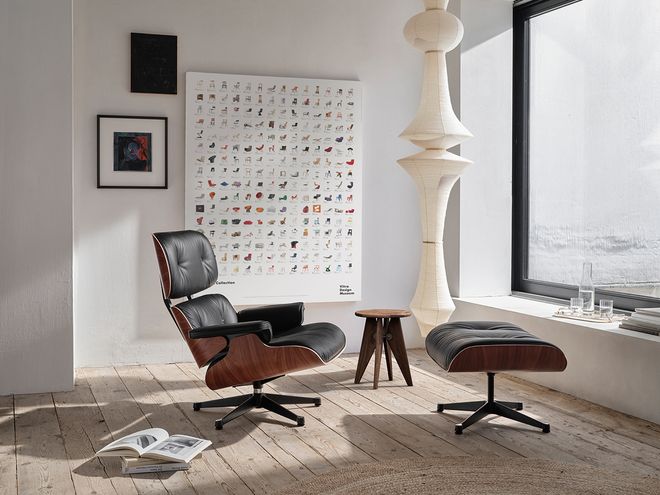 Vitra Eames Lounge Chair&Ottoman, new size, palisander - black leather