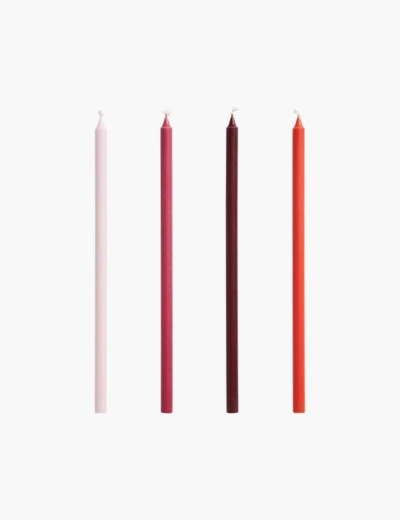 Slim candle, 4 pcs, pink - red