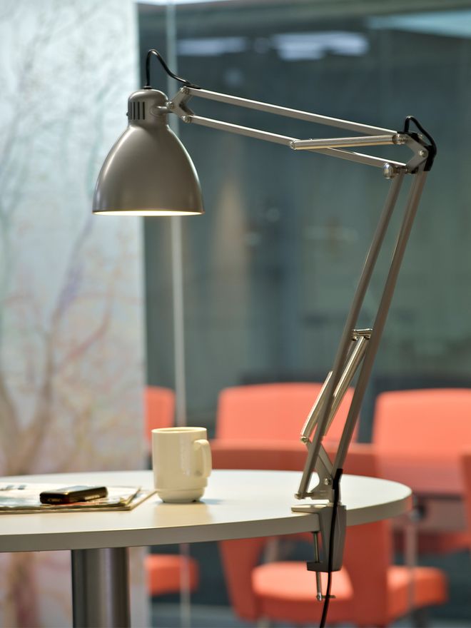 Luxo L-1 desk lamp, aluminium grey