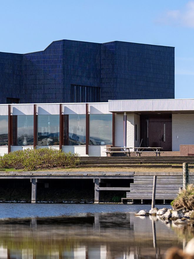 Close-up image of the exterior of the Nordic House in Reykjavik