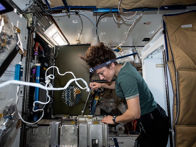 NASA astronaut Jessica Meir aboard the International Space Station