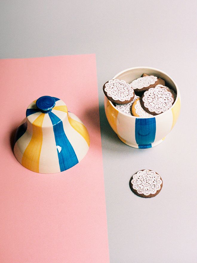 HAY  Sobremesa Stripe cookie jar, blue - yellow