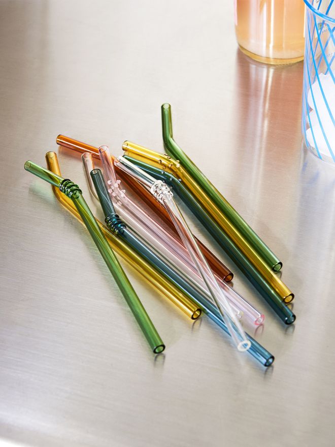 Hay Slip Swirl straws, glass