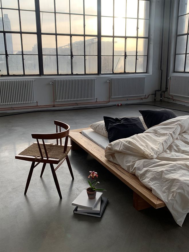 Tekla's beddings styled onto a bed.