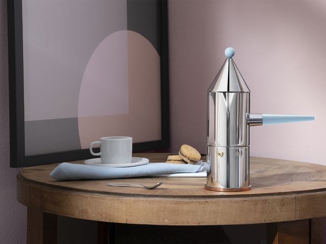 Alessi La conica manico lungo espresso coffee maker, steel - light blue