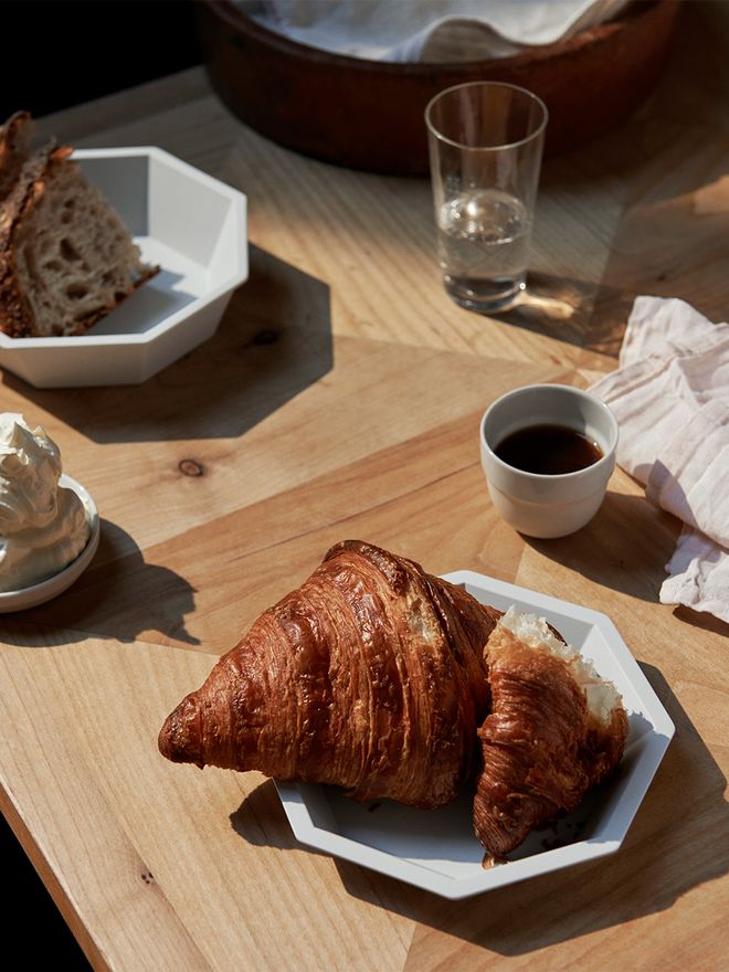 Serving breakfast from TY Anise ceramic plates and cup