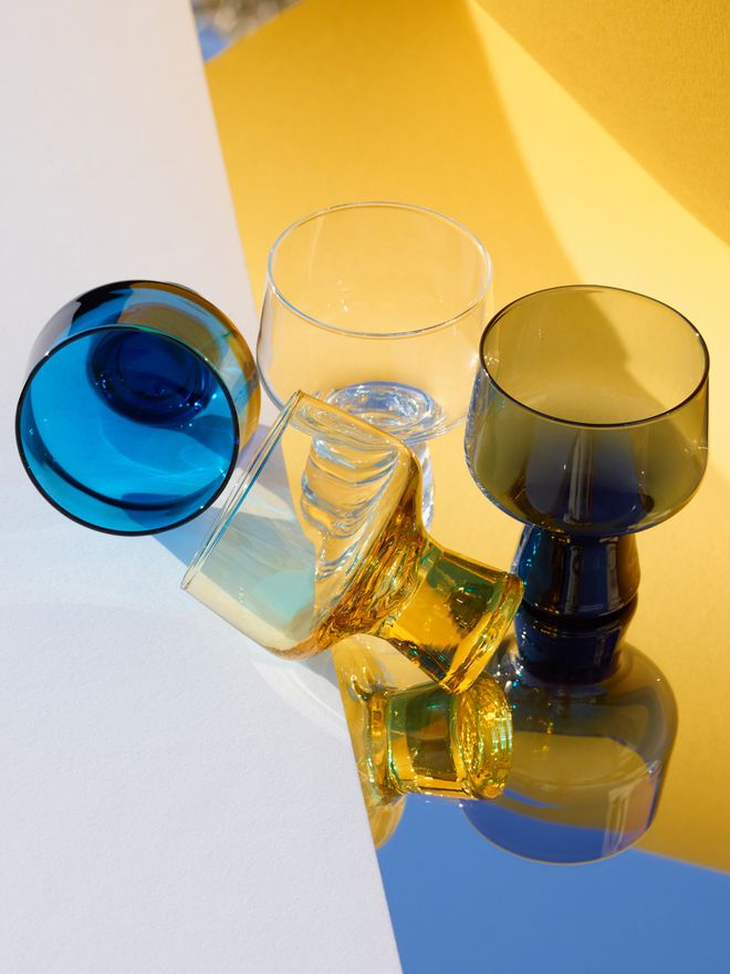 Four Iittala Solare goblet glasses in different shades