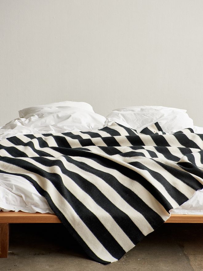 Tekla  Pure new wool blanket, stripes, black