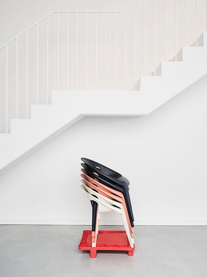 Stackable Magis chairs on top of each other