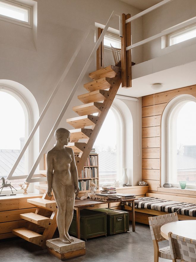 Stairs leading to the loft in Tove Jansson's home
