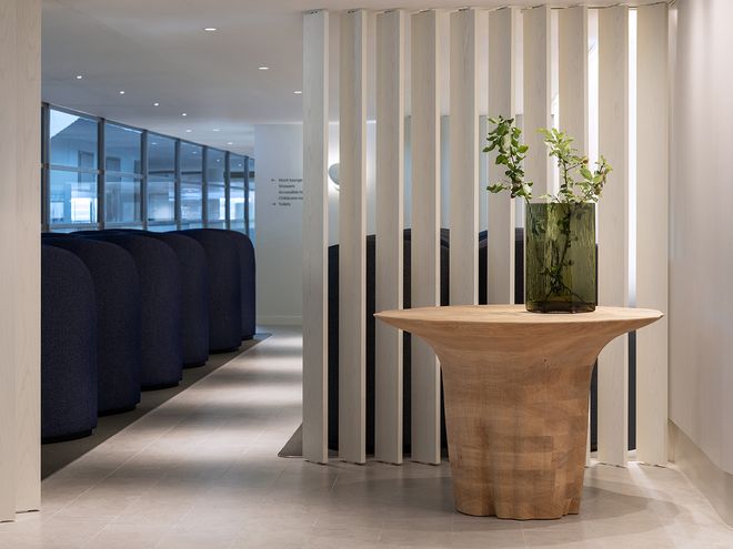 Antrei Hartikainen Traces table at Finnair Lounge entrance