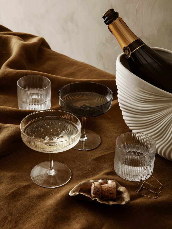 Ferm Living Ripple champagne saucer, 2 pcs, clear
