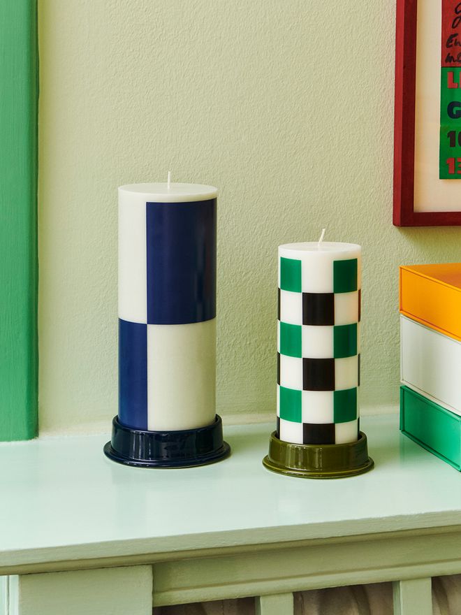 HAY Column candle, M, off-white - green - black check