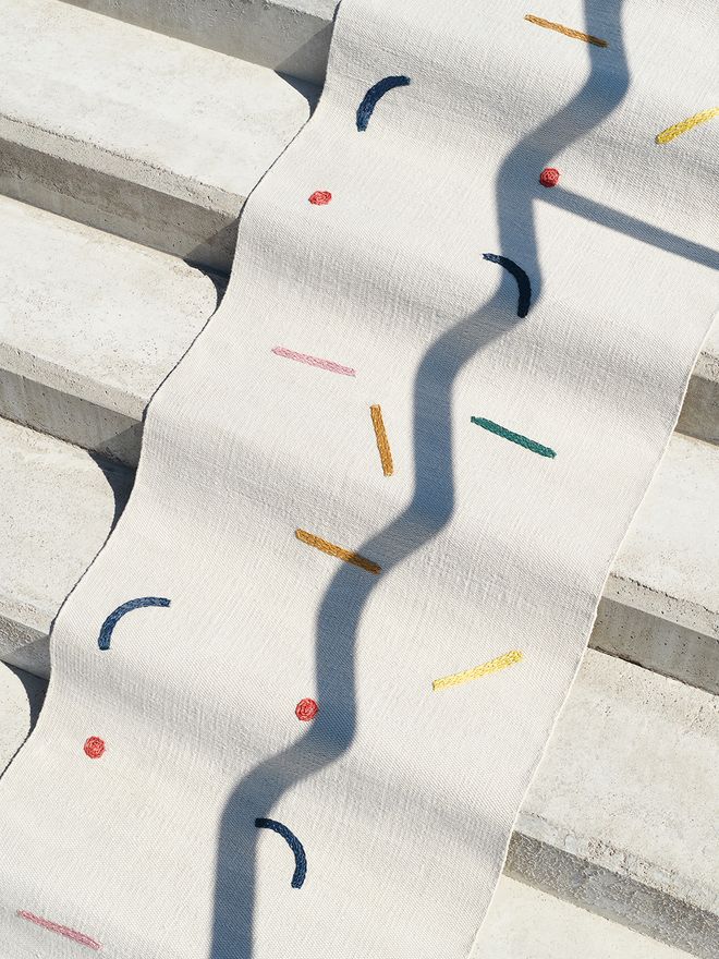 An image of the Ajattelija rug from Tomi Leppänen's Typewriter rug collection.
