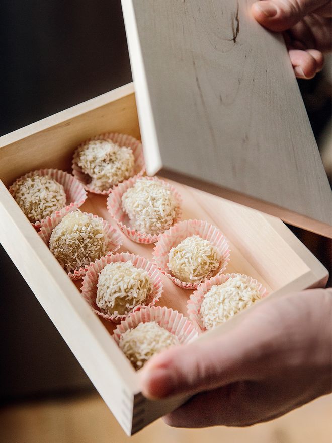 Coconut mango truffles in Verso Design's Pala Box