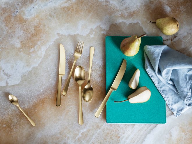 Georg Jensen  Copenhagen cutlery set 16 pcs, gold colour stainless steel