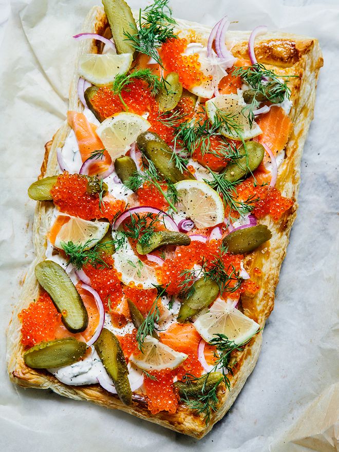 Festive salmon tart