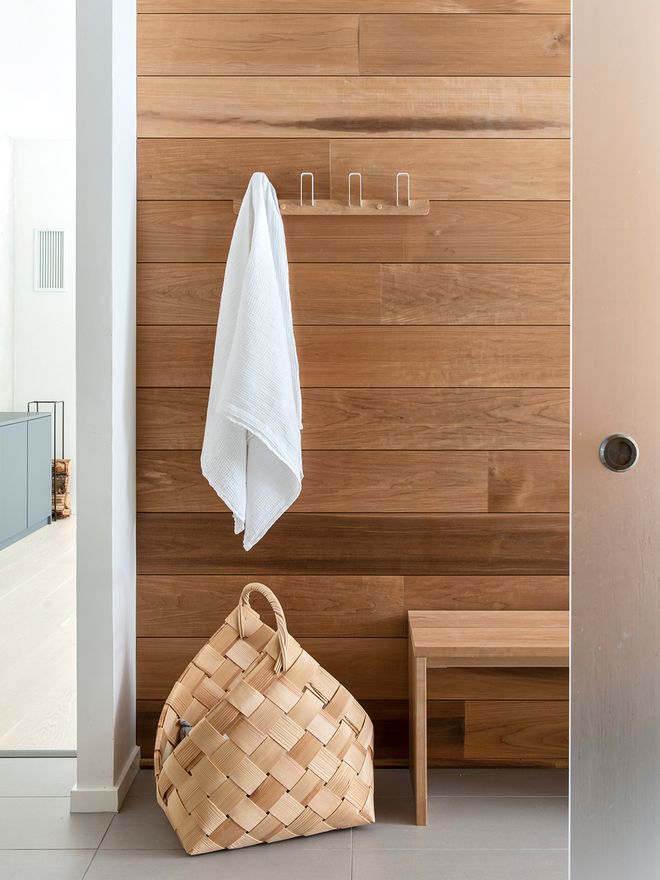 A bench in the bathroom