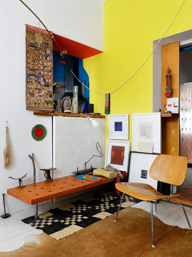 Vitra's Plywood Group LCM lounge chair in architect Jouni Kaipia's colorful Helsinki home