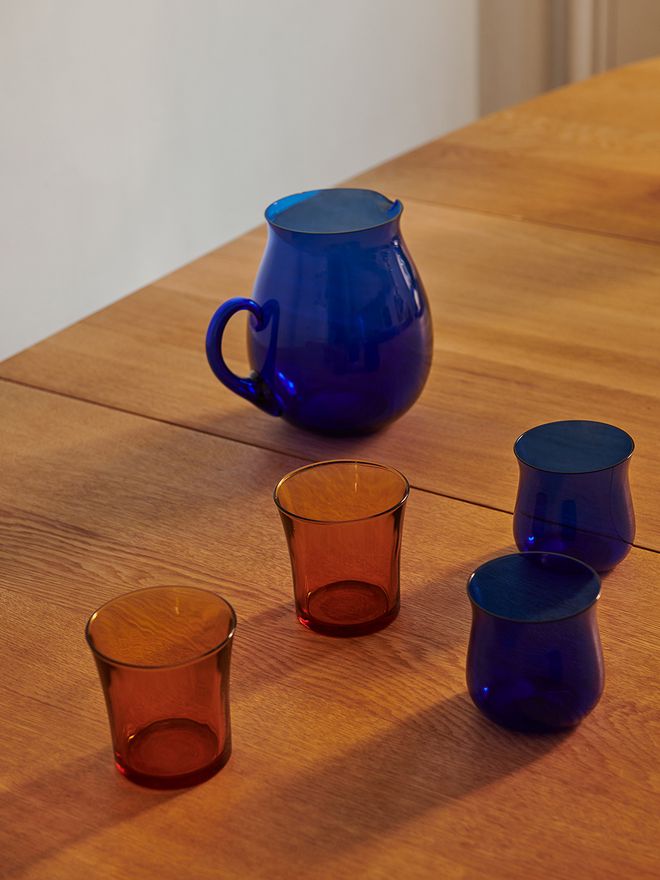 Blue and amber vintage tableware