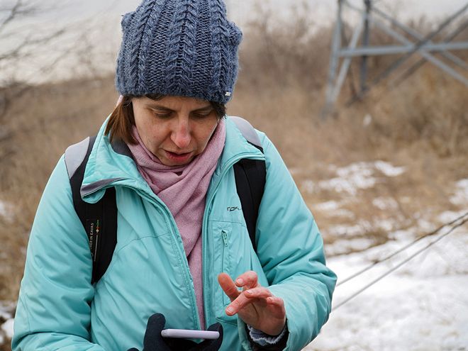 Ukrainian woman using her phone