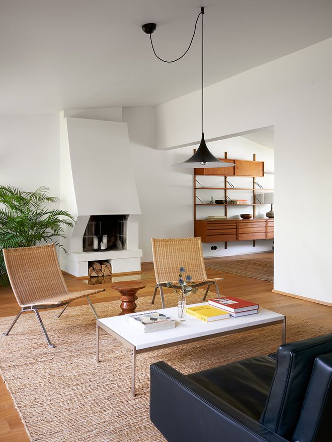 Open fireplace in the living room