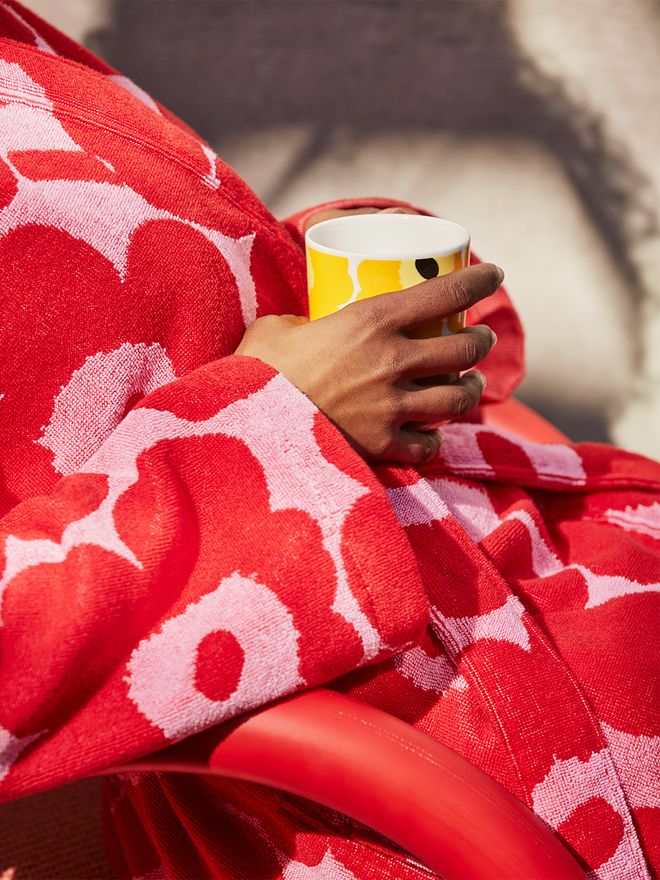 Unikko bathrobe, light pink - red