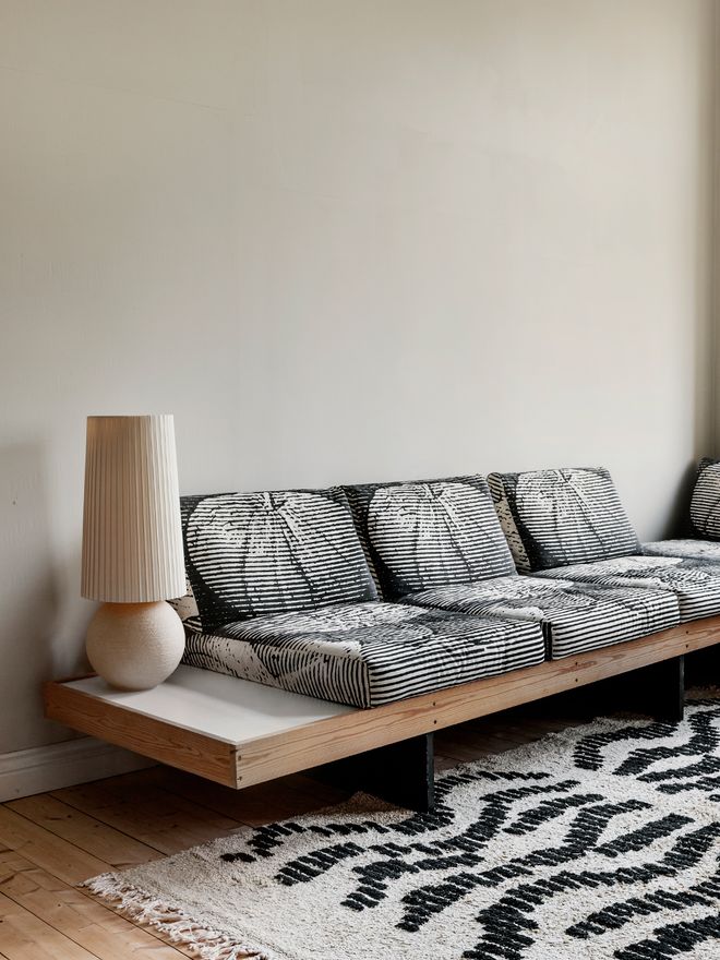 Vintage sofa upholstered with Vuokko Eskolin-Nurmesniemi's Hedelmä fabric