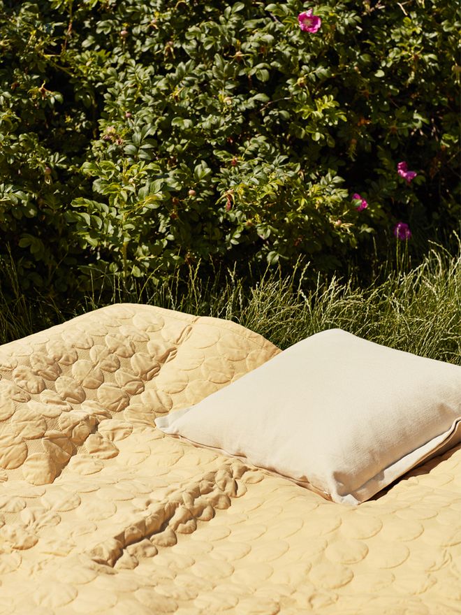 Hay Mega Dot bed cover in soft yellow