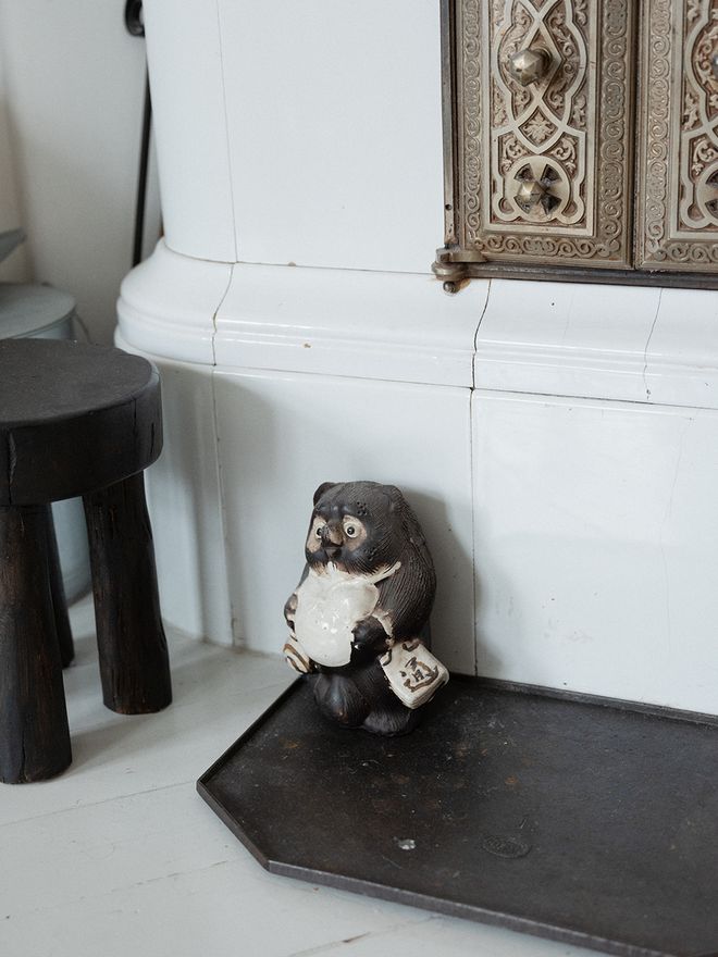 A Japanese tanuki statue