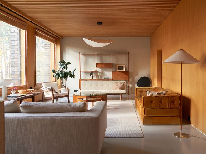 A lliving room with design furniture.