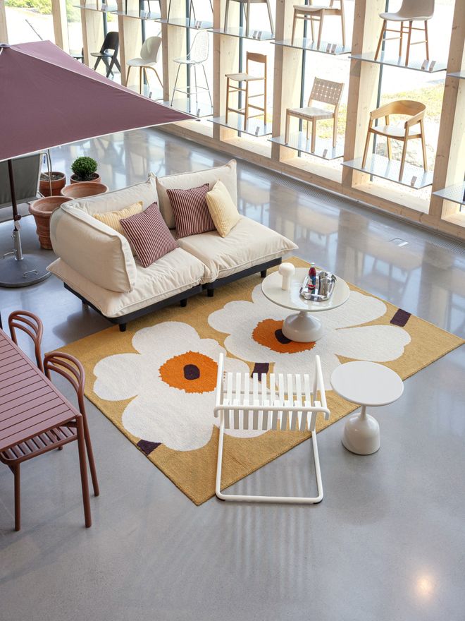 Marimekko rug and outdoor furniture at the Finnish Design Shop summer exhibition