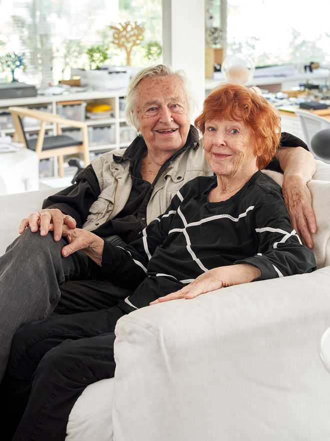 Eero and Pirkko Aarnio sitting on a sofa