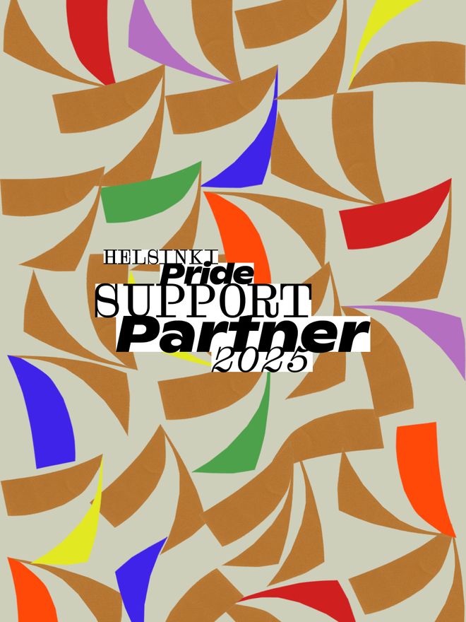 Colorful illustration with the text "Helsinki Pride Support Partner 2025"