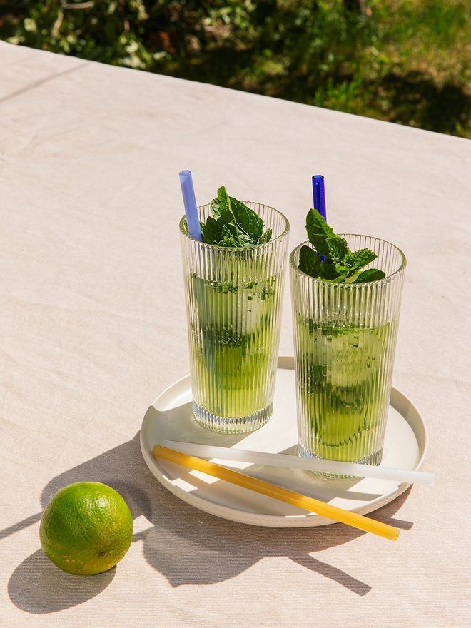Pilastro long drink glasses with HAY straws