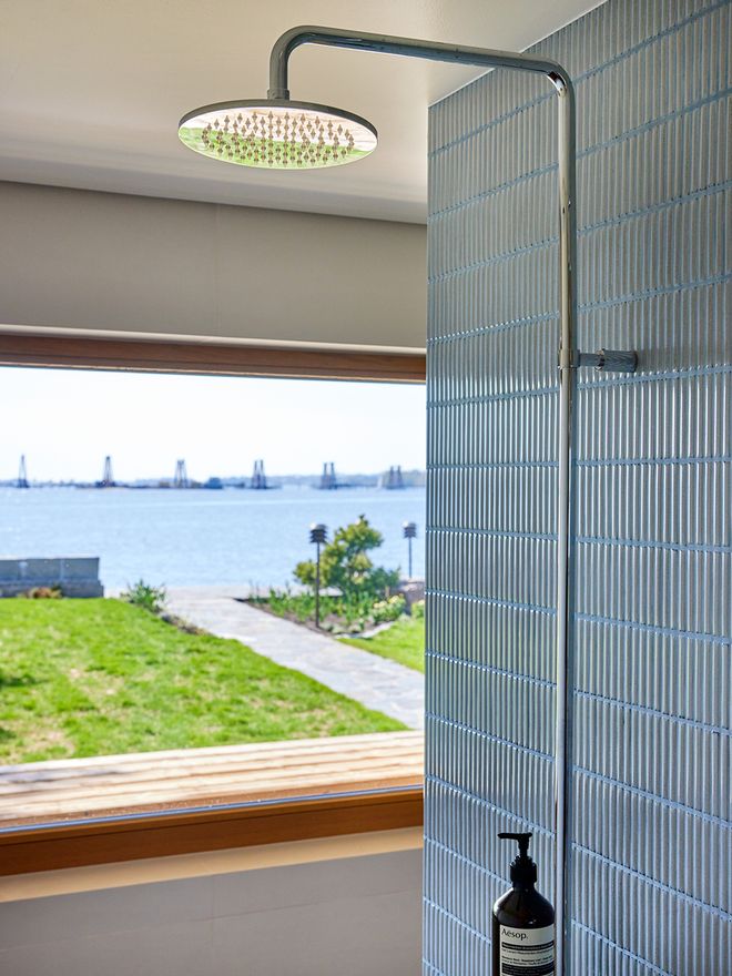 Bathroom with a sea view
