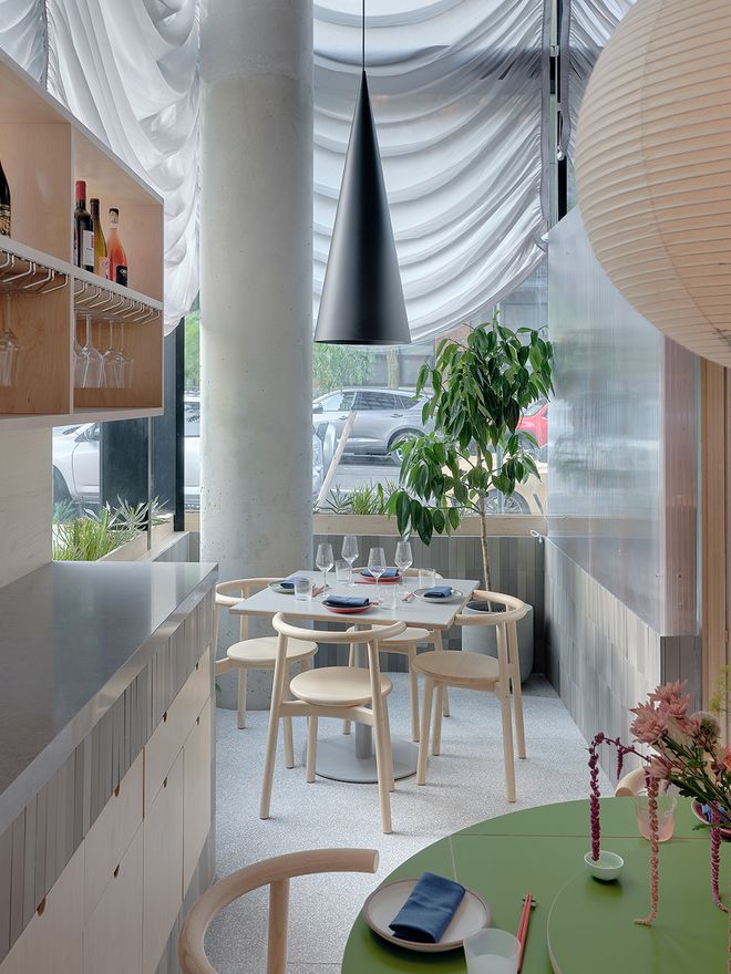 An image featuring the Nordic-inspired decor of restaurant Nin Hao in Brooklyn.
