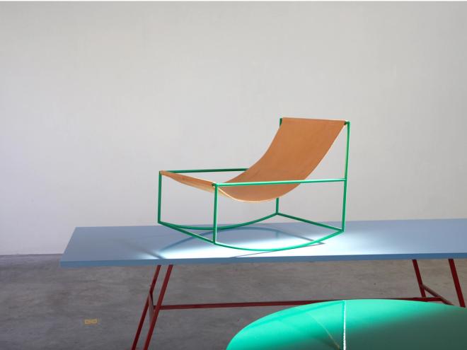 valerie_objects' Rocking Chair placed on a blue table