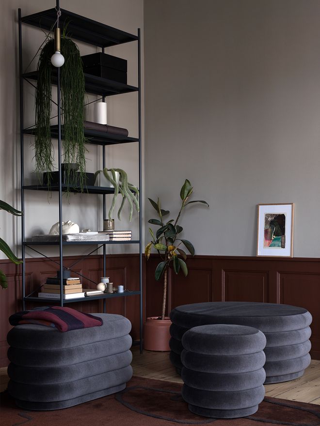 Ferm Living's poufs in grey