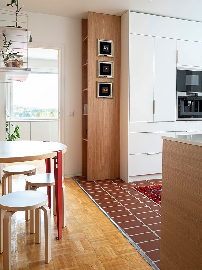 Wide grout in the kitchen terracotta floor tiles