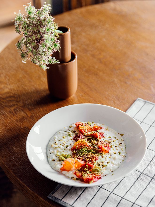 Yuzu blood orange rice with pistachios