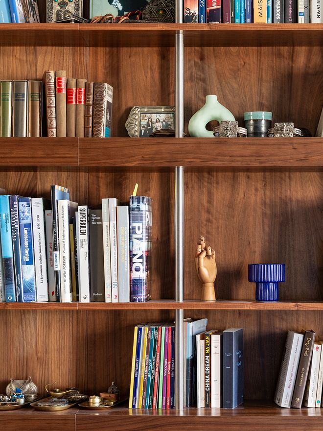 A detail of a bookcase