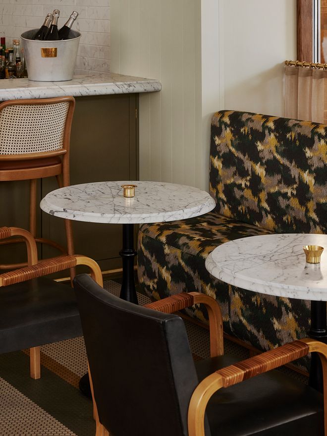 Marble tables in Café Savoy