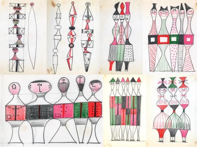 Original sketches of Girard's wooden dolls