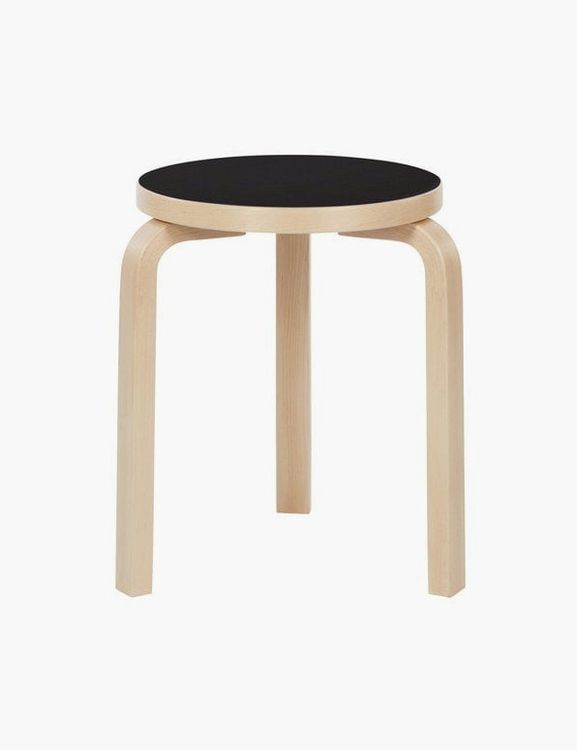 Aalto stool 60, black linoleum - birch