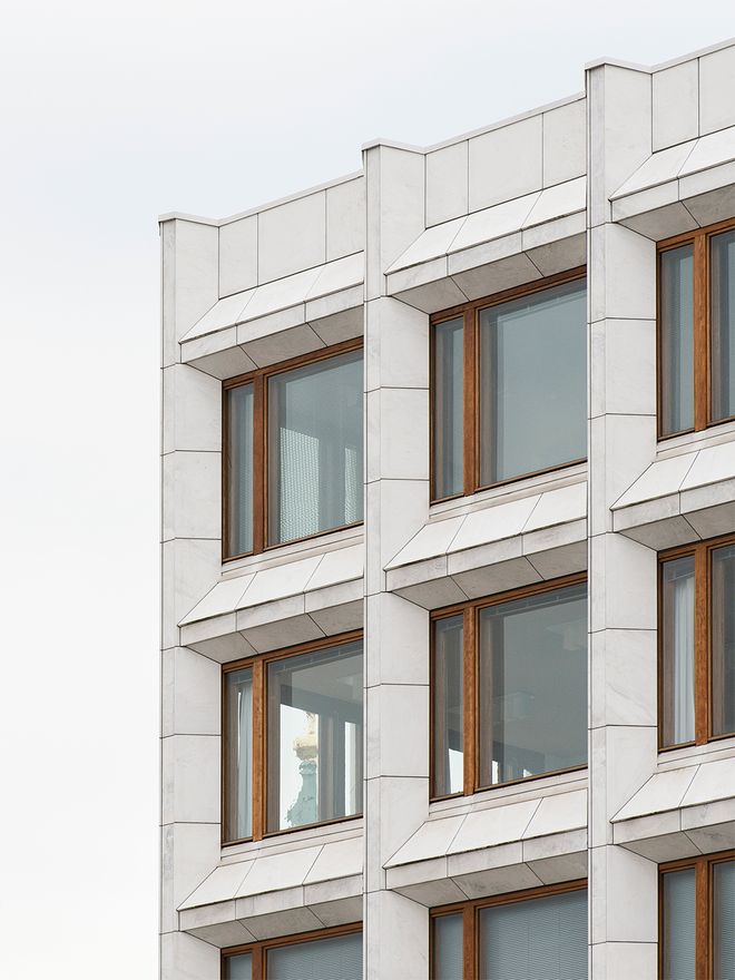 The exterior of Alvar Aalto's Sugar Cube in Helsinki