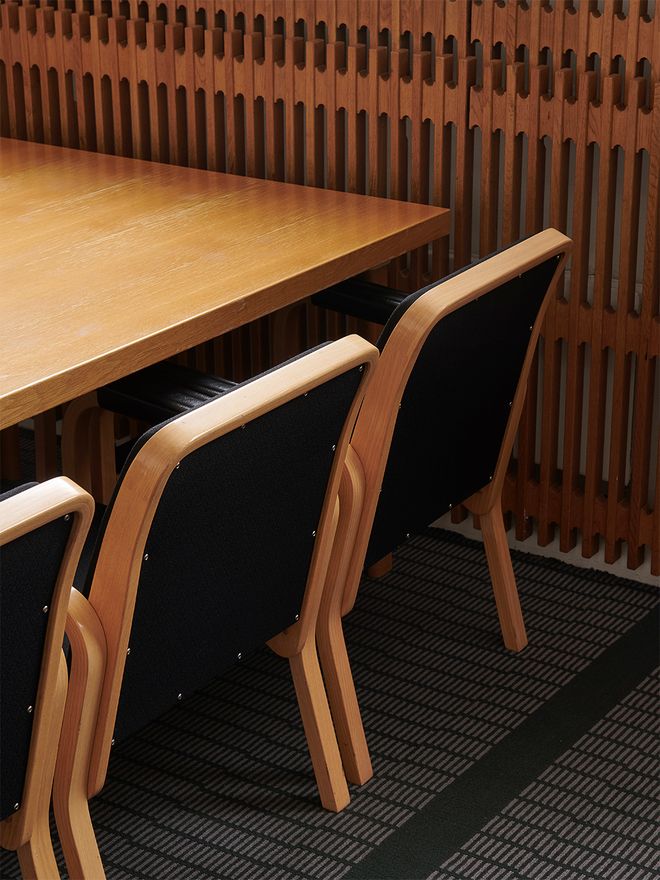 A detail of vintage Alvar Aalto chairs 
